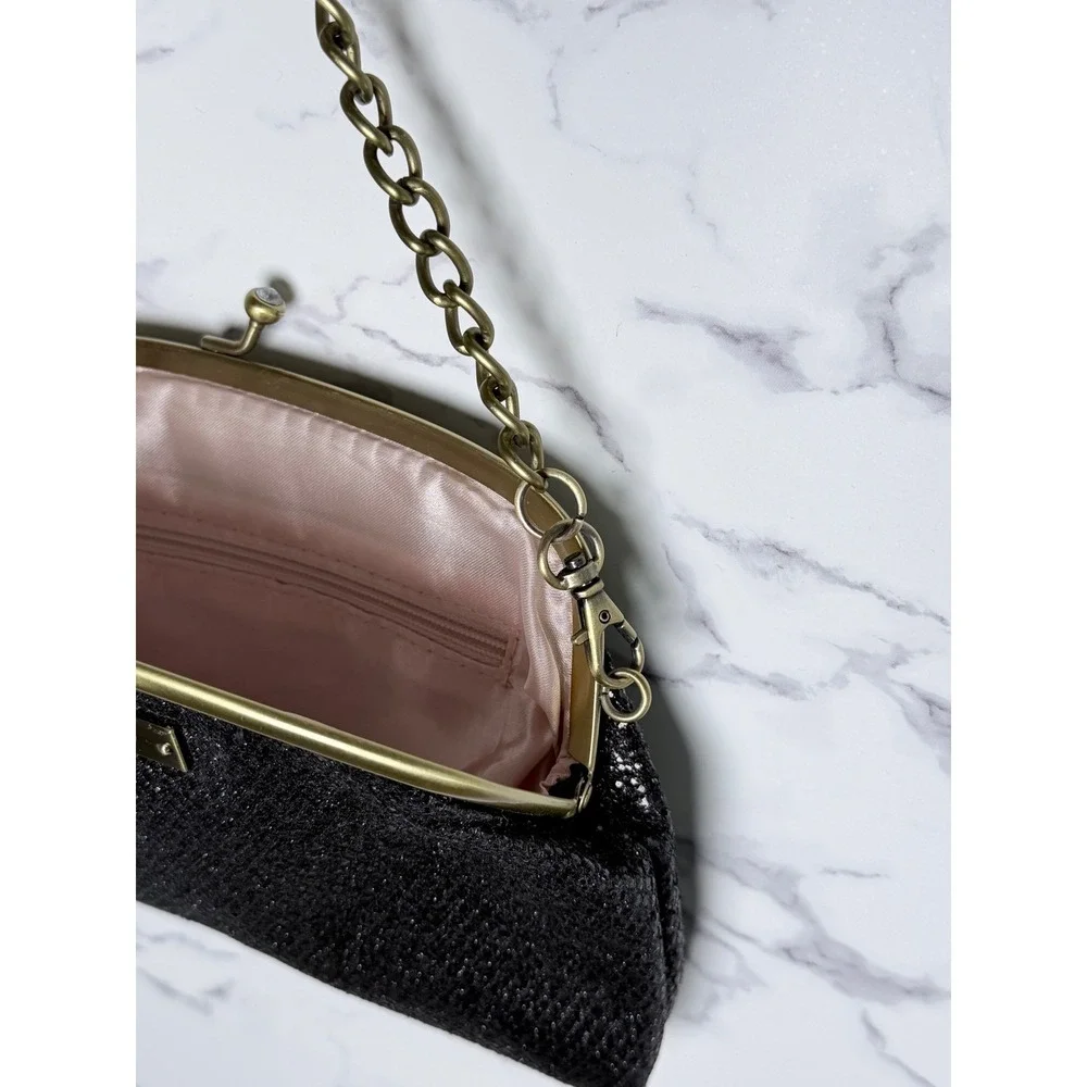 Jenny Packham Boudoir Clutch Women's Small Black Glitter Evening Bag‎